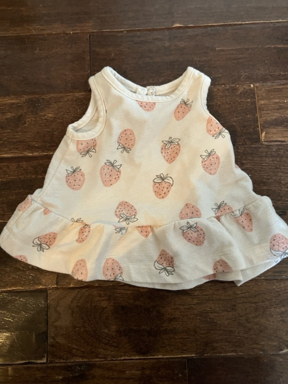 Organic Little Planet Baby Girls' White Strawberry Print Ruffle Tank Top
